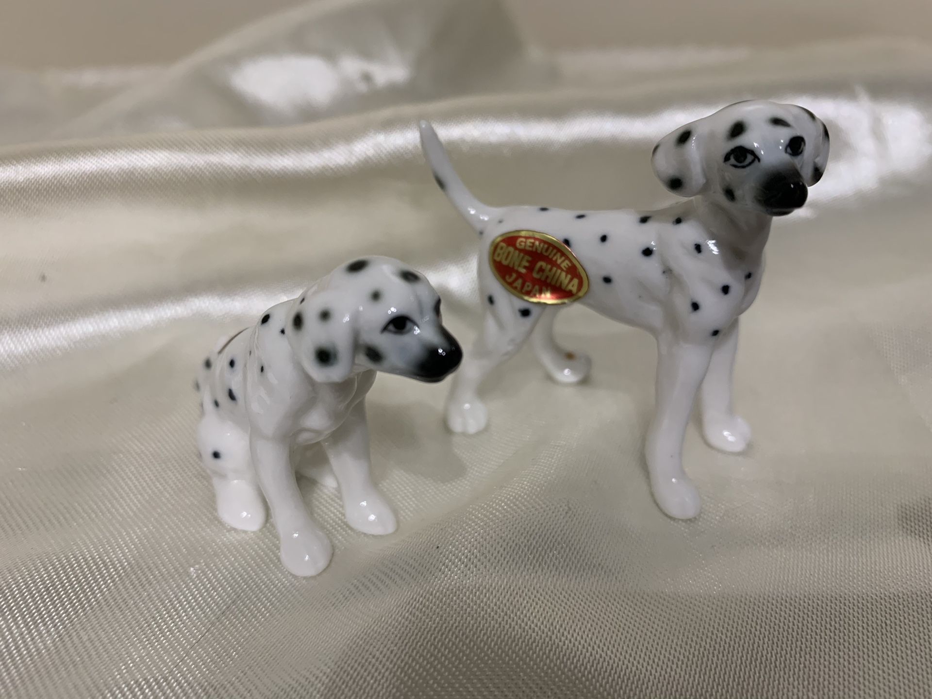 Vintage Genuine Bone China miniature Dalmatian Dogs. Set of 2