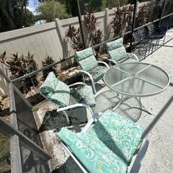 Outdoor Patio Set – White Metal & Glass Table with 4 Chairs