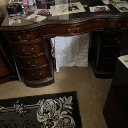 Antique Kidney shaped desk-with Custom Cut Glass Top