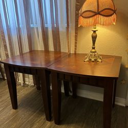 Set Of 2 Solid Wood End Side Tables