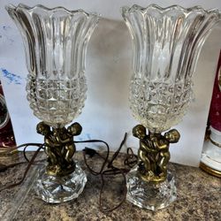 Lamps-Crystal And Brass Cherubs