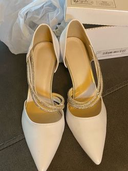 Women Silver Metallic Ankle Strap Pumps, Point Toe Glamorous Silver Heeled  - Size 9-9.5 - For $40