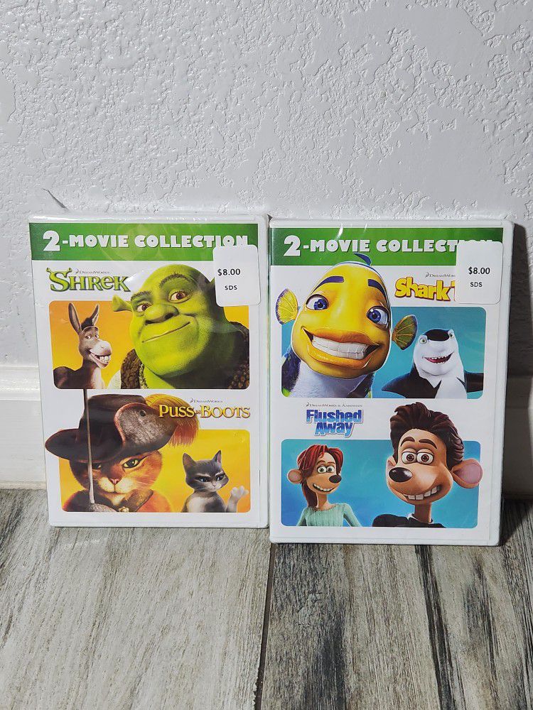 Shrek/puss in boots, Shark Tale / Flushed Away: 4-Movie Collection [DVD]

Brand new,  factory sealed.  4 movies total. 

Disc 1 - Shark Tale:

Rough W