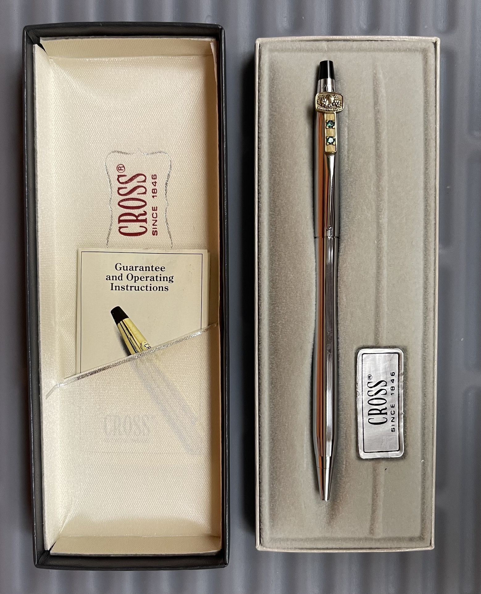 Vintage 1980s Cross chrome Pen Fruit of the Loom Logo with 2 Gems