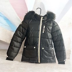 Live Justice Hooded Faux Fur Jacket Coat Kids 6/7 Black Winter Puffer Jacket