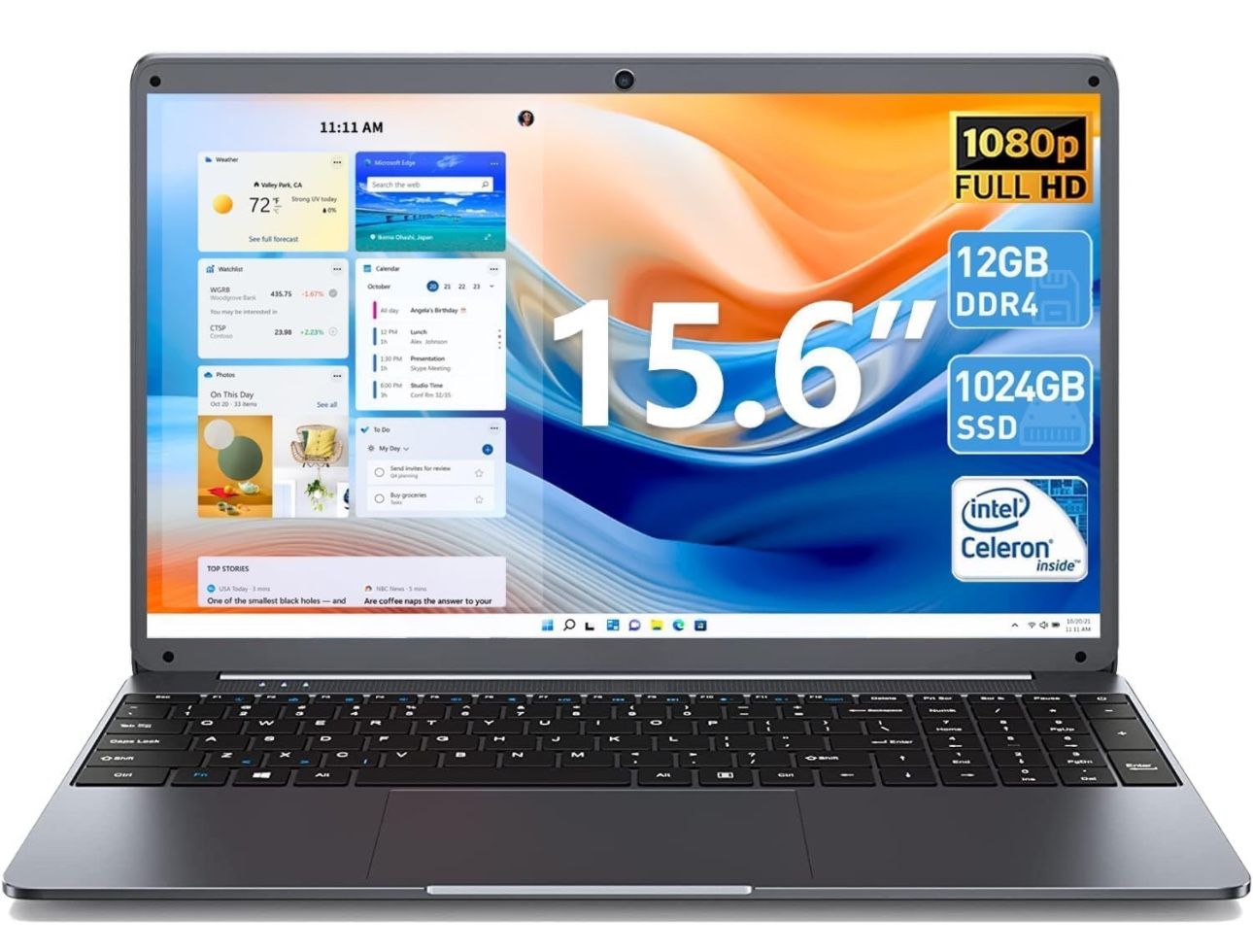 Laptop Computer, 15.6 Inch Laptops with 12GB RAM 512GB SSD, Celeron N5095 Quad-Core(Up to 2.8GHz), 1920 * 1080P Notebook, 38Wh Battery, Mini HDMI, Web