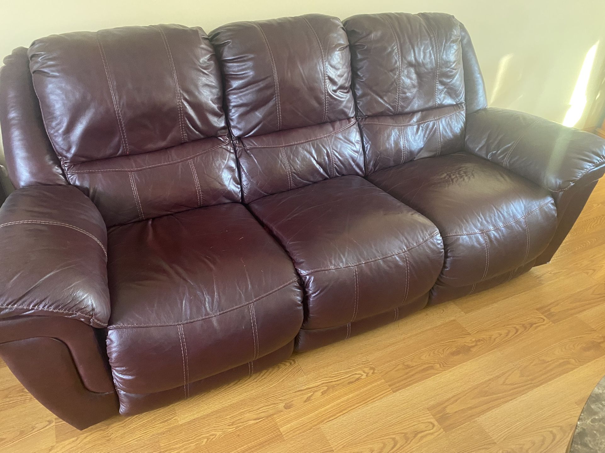2 Leather Recliner Sofas and 1 Chair 