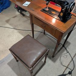 Antique Singer Sewing Machine Table and Stool