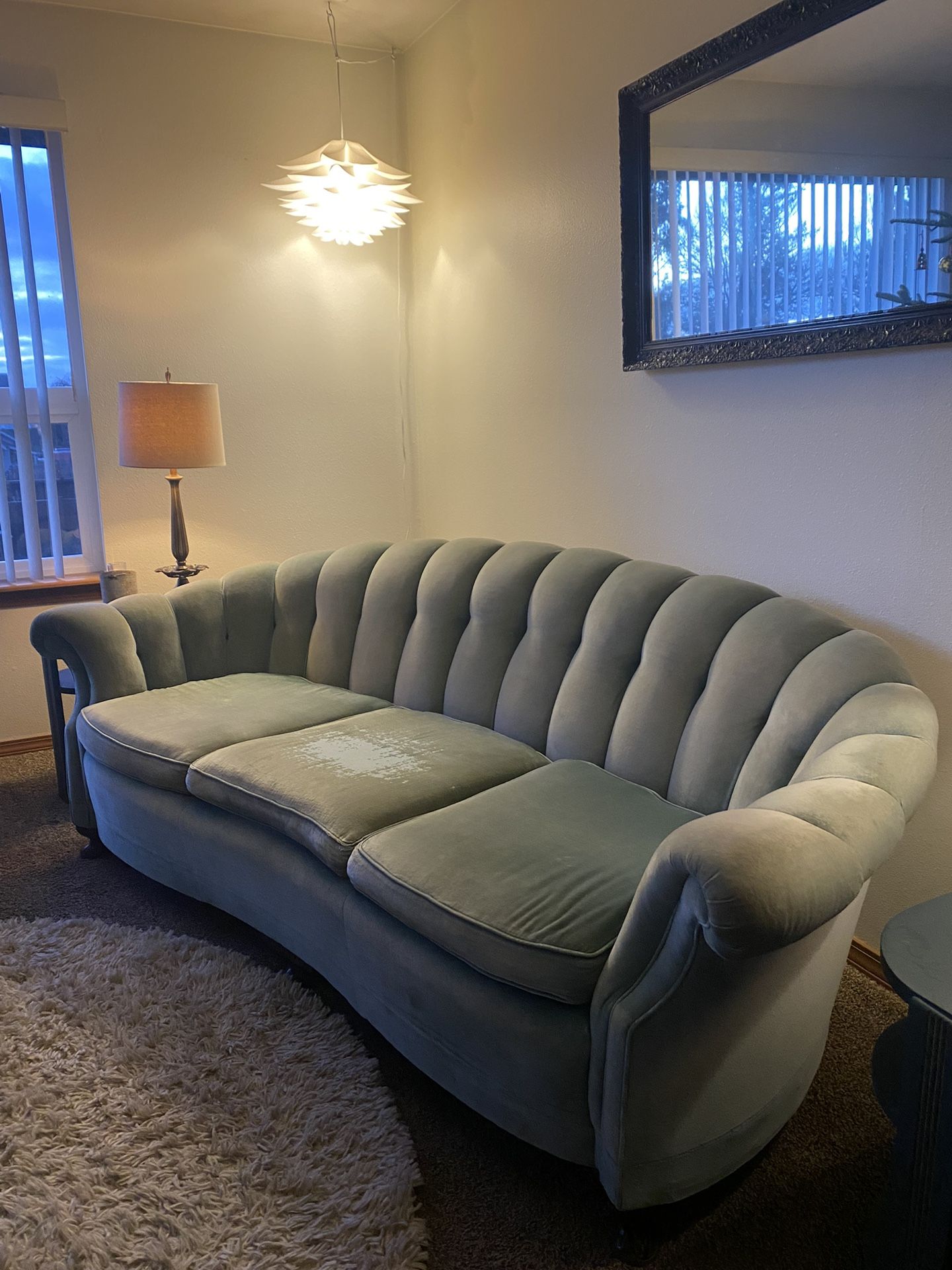 Vintage Aqua Blue Velvet Sofa