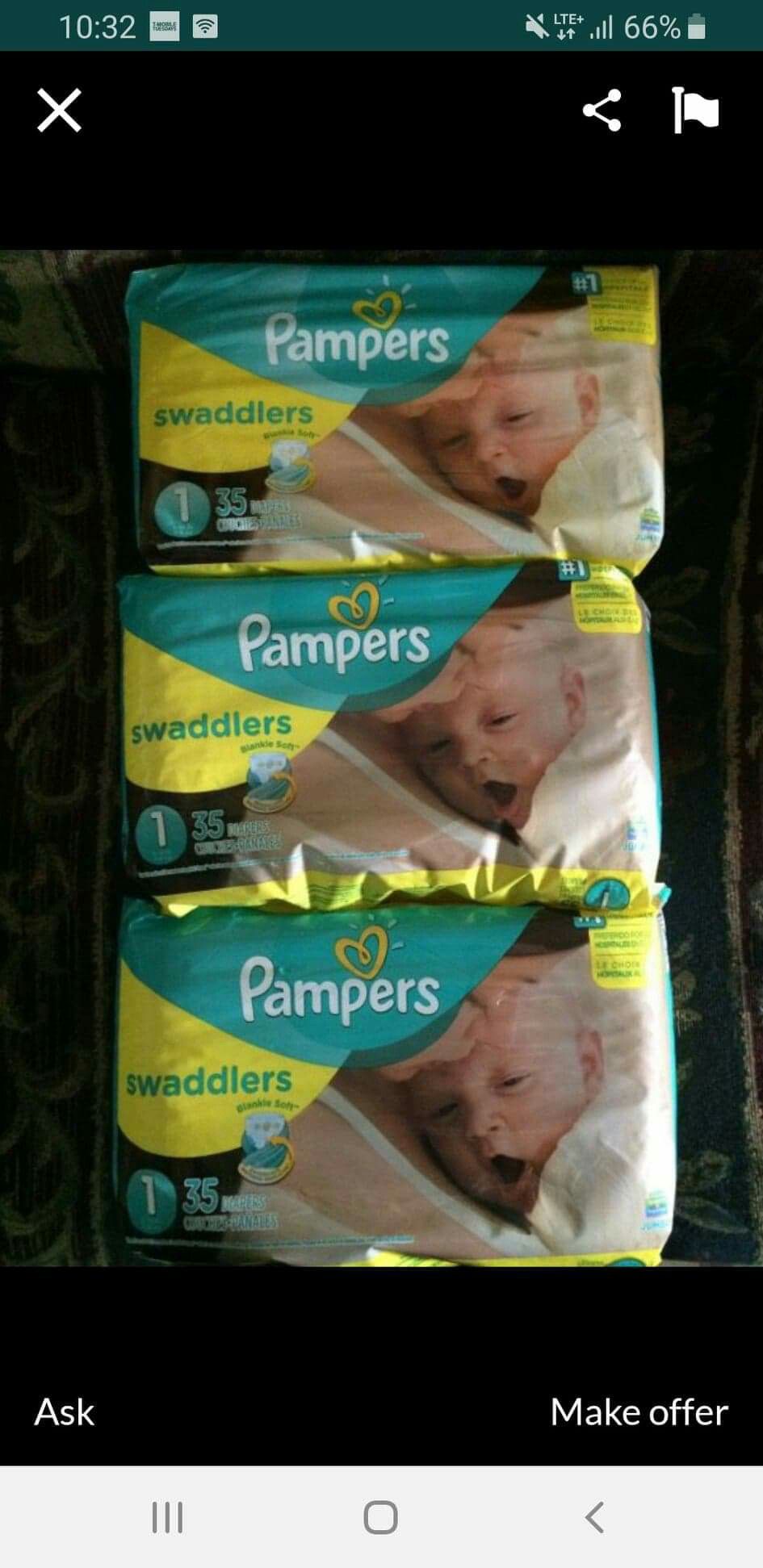 diapers pampers size 1 $6 each package