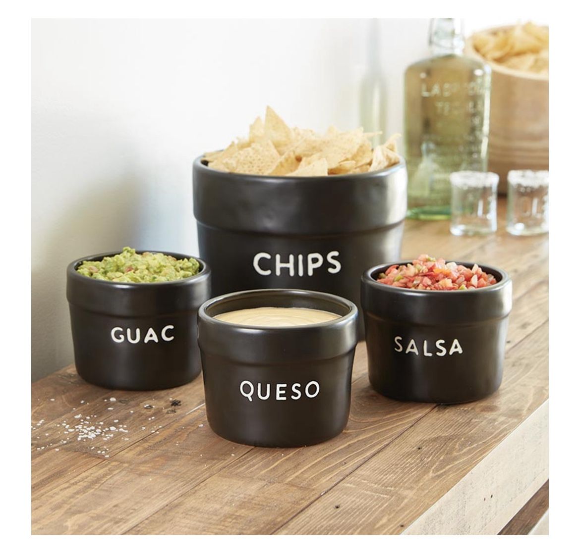 Set of 4 Black Ceramic “Taco Night” Serving Pieces, NEW