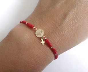 Pulsera de hilo rojo ajustable con medalla de lVirgen María Virgen la Milagrosa