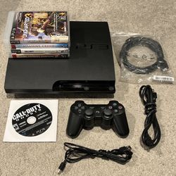 Sony PlayStation 3 PS3 Slim CECH-3001A 160GB Console w/ Cords 5 Games Controller