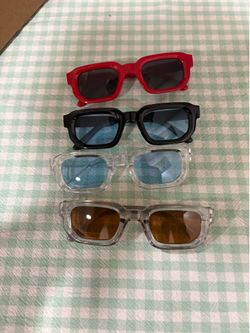 4 Pairs Trendy Rectangle Sunglasses – Red, Black & Clear Frames