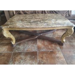 Marble Top Wood Coffee Table Brown