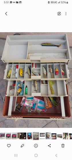 FISHING TACKLE BOX FULL OF LURES SOME ARE VINTAGE