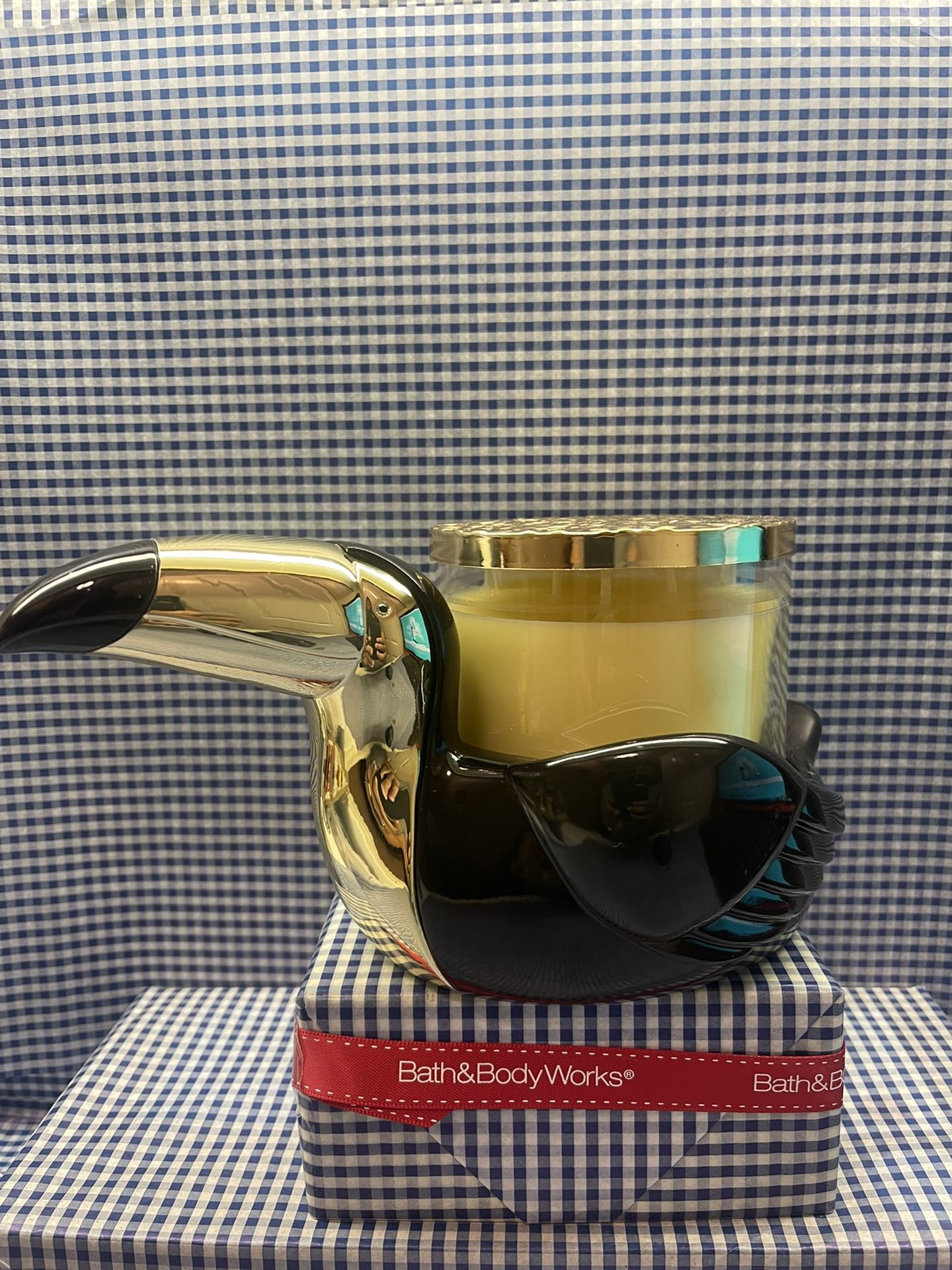 Bath & Body Works Black & Gold Tropical Toucan 3-Wick Candle Holder