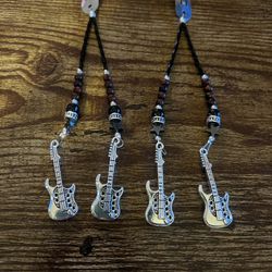 Silver Hair Clips With Beads And Guitar Charms 
