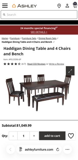 Ashley Furniture Dining room table with bench and chairs