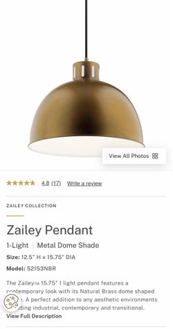 Zailey 1-Light Natural Brass Dome Pendant 15.75 Wide