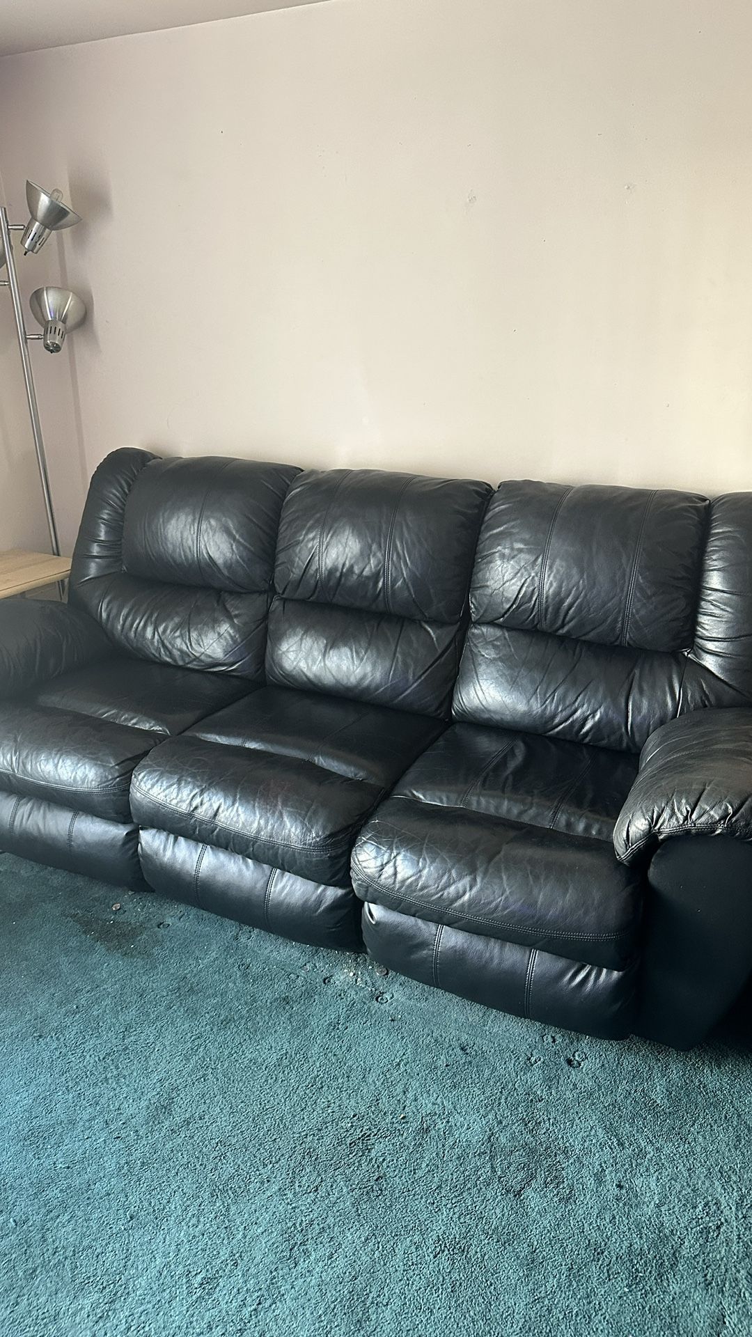 3-Piece Black Leather Recliner Sofa Set