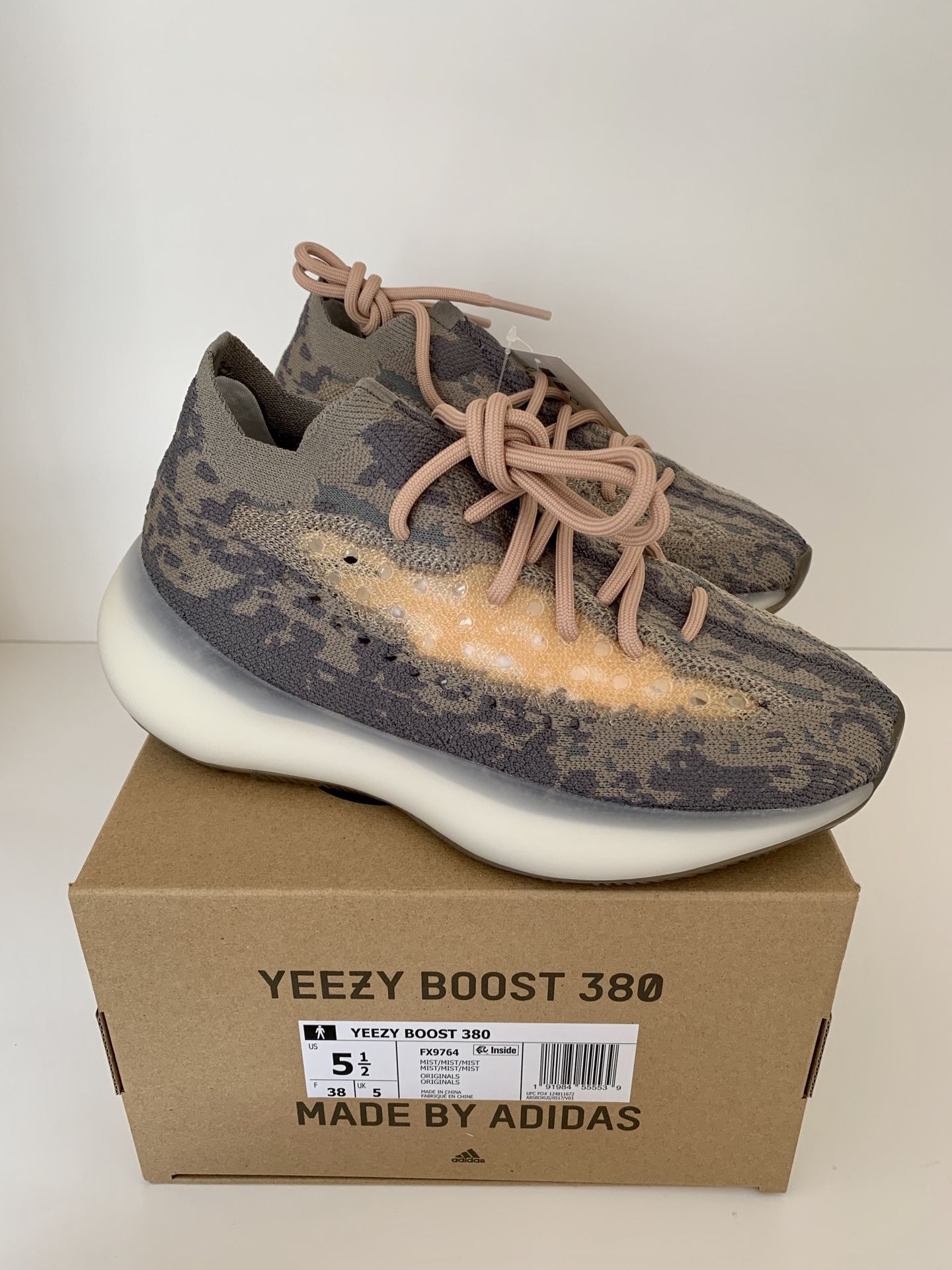 adidas Yeezy Boost 380 Mist Athletic Shoes Mens Size 5.5 Brown Tan Gray Non RF