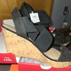 Black wedge dress shoes NEW See details below FIRM$$ Clean smoke free home 