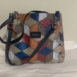 Retro Geometric Pattern Color-matching Shoulder Bag Fashion Large Capacity Stitc