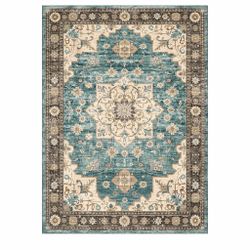 Teal Medallion Area Rug | Machine washable Rug