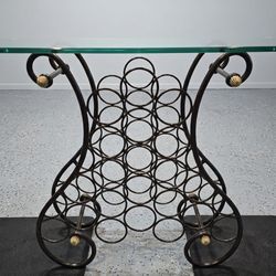 Wrought Iron Wine Rack With Glass Table Topper