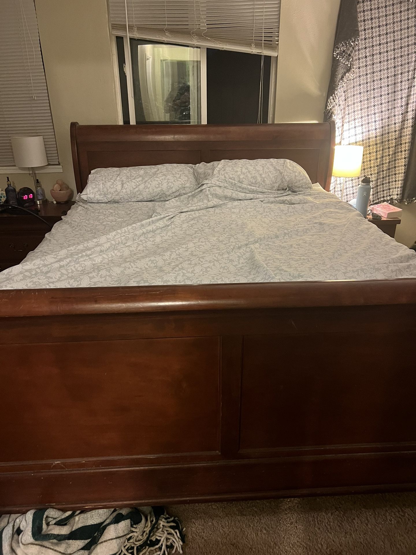 Cal king sleigh Bed frame & Mattress/ Box Spring