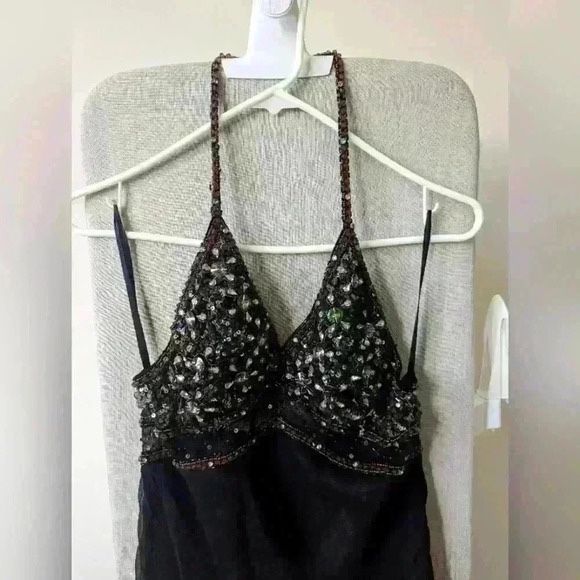 Black 100% silk halter Beaded Dress - New 