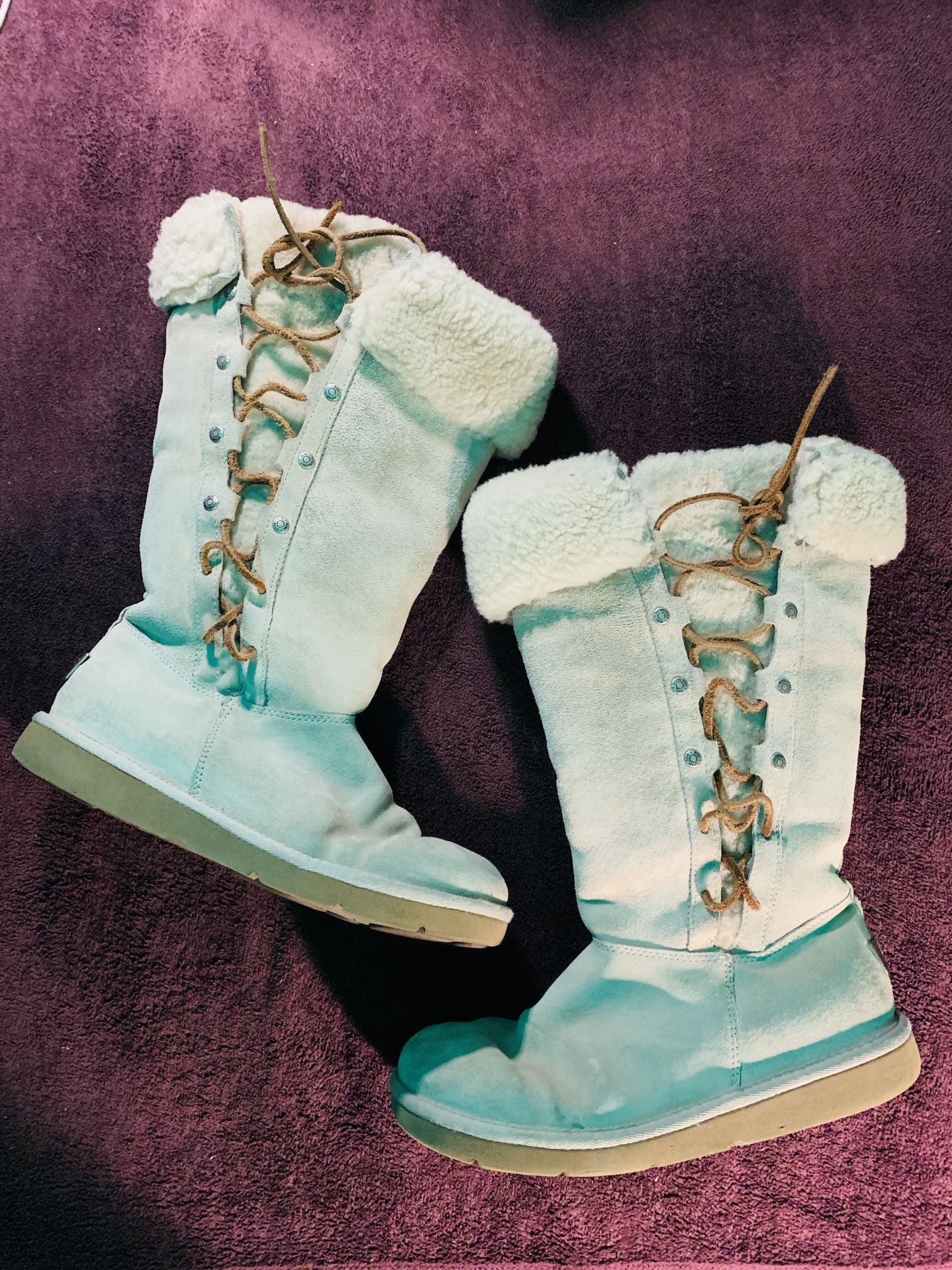 UGG AUSTRALIA SN 5163 UPSIDE SHEARING SUEDE LACE UP WOMANS BOOTS SIZE 8