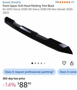 Front Upper Grill Hood Molding Trim Black for GMC Sierra 2500 HD Sierra 3500 HD Non-Denali 2020-2023