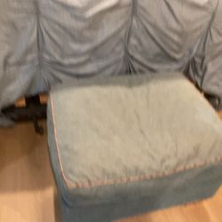 A Nice, Blue, Old Vintage In Fabric Ottoman, It Is Very Strong And Comfortable  ( SHIPPING)