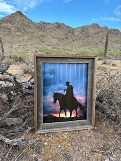 Rustic Western Cowboy Horse Sunset Metal Art