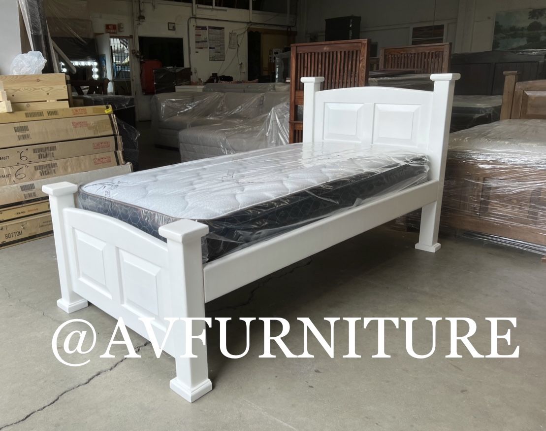 White Twin Bed And Mattress
