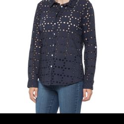 Dylan Charli Long Sleeve Eyelet Blouse Navy Size XS - Retail $65