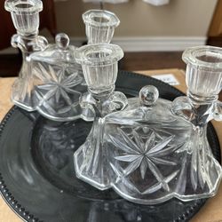 Glass Double Candle Holders Vintage 