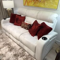 White Leather Sofa & Reclining Chair 