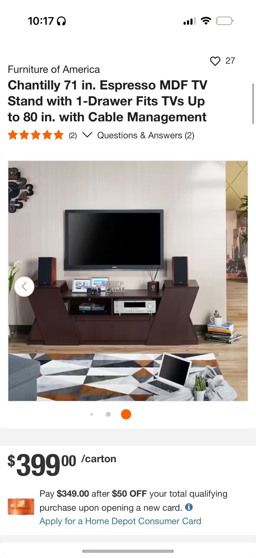 Furniture Of America Dark Brown TV Stand - SOLD OUT Retail $400