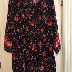 Old Navy Floral Pintuck Swing Dress XXL Women’s Knee Length Long Sleeves V Neck