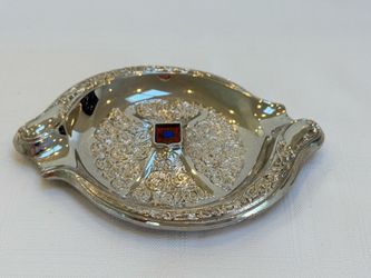 Vintage French Silver Plate Ashtray | Coat of Arms Town of Etampes, France