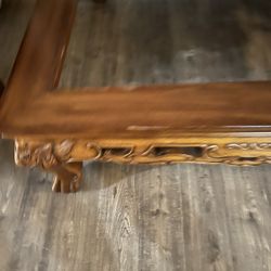 4’x4’ Hand Carved Wood  Designer  Glass Top Table