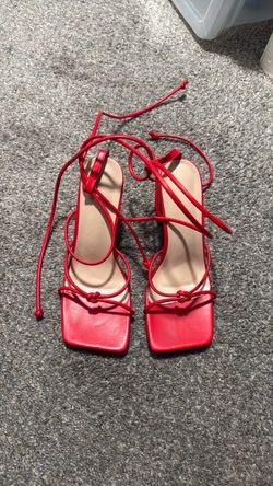 Red Strappy Lace-Up Heels