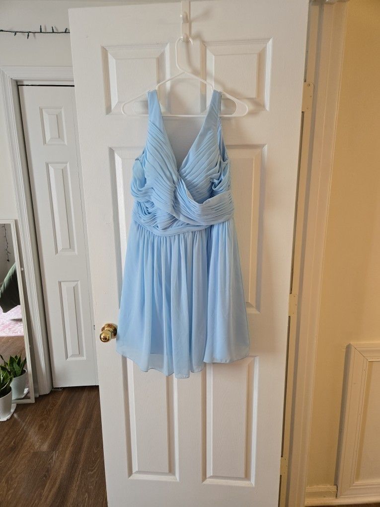 Knee-Length Blue Bridesmaid Dress