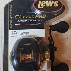 right handed Lew's classic Pro speed spool fishing reel has 5