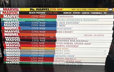 Civil War Complete Set - 20 Marvel TPBs + 2007 Poster Book, All First Printings