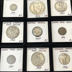 Silver Dollars, Walking Liberty Half Dollars, Standing Quarters Etc.