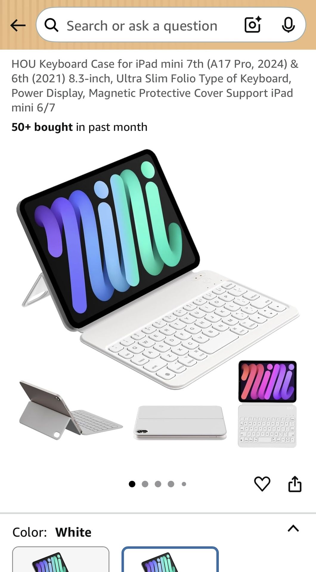 HOU Keyboard Case for iPad mini 7th (A17 Pro, 2024) & 6th (2021) 8.3-inch, Ultra Slim Folio Type of Keyboard, Power Display, Magnetic Protective Cover